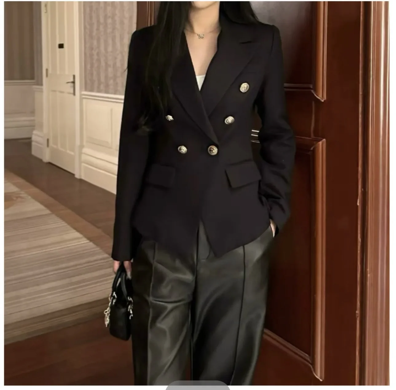 Chloe Button Blazer - Black - Image 3