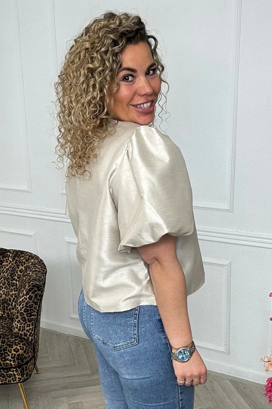 Classy Balloon Sleeve Blouse - Champagne - Image 4