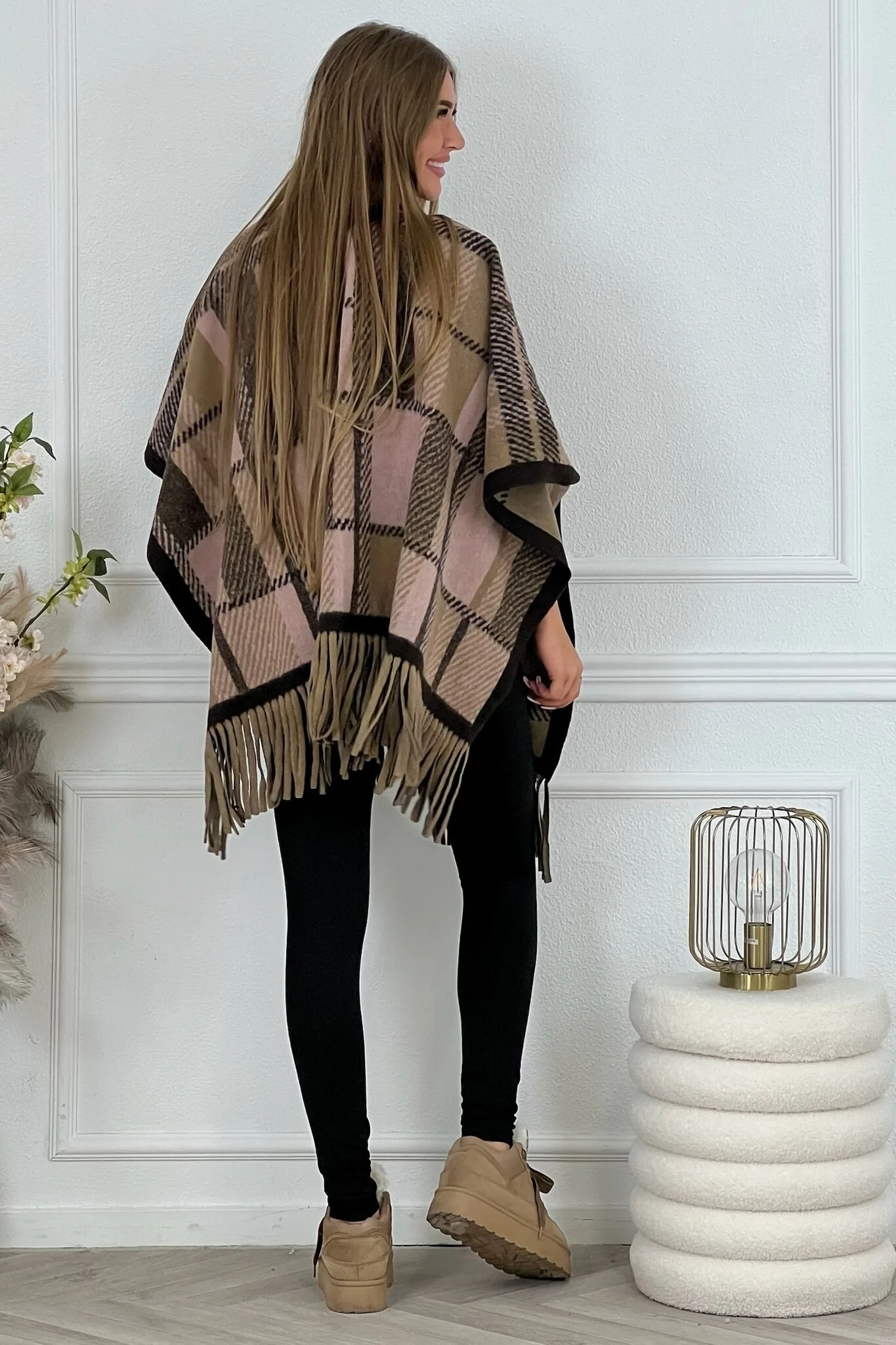 Wonderful Fall Poncho - Black/Taupe/Pink - Image 5